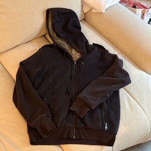 Brown Hooded Jacket with Faux Fur Lining